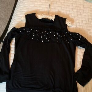 Elegant Black Women's Top with Pearl Accents